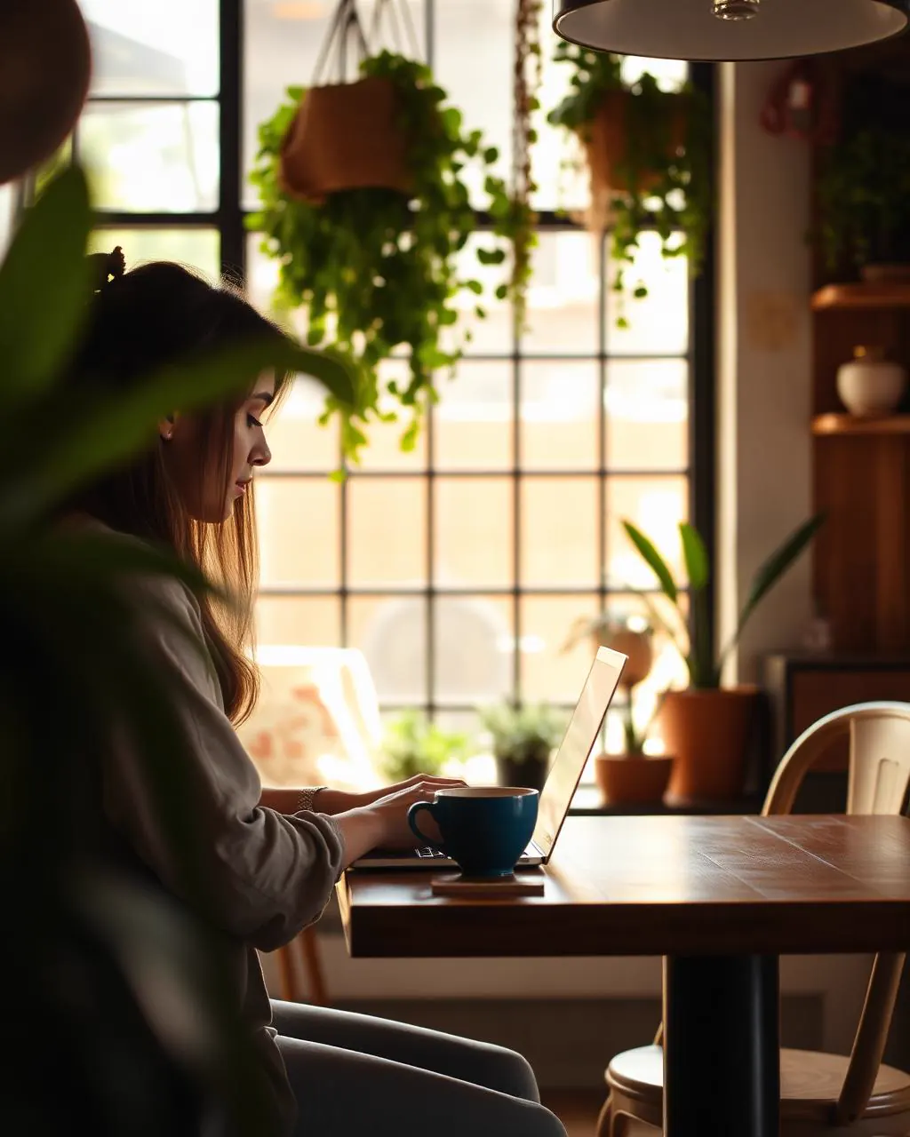 Espace lumineux pour travailler au café avec wifi